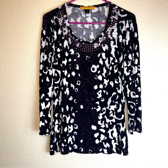 St. John Purple Printed Scoop Neck Blouse Sz P - Picture 2 of 12
